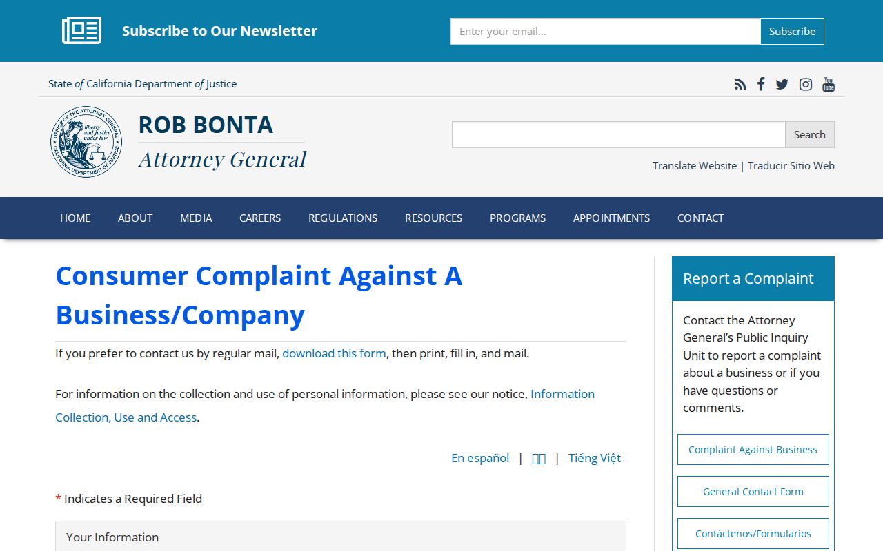 Whittier neighbors California Attorney General consumer complaint