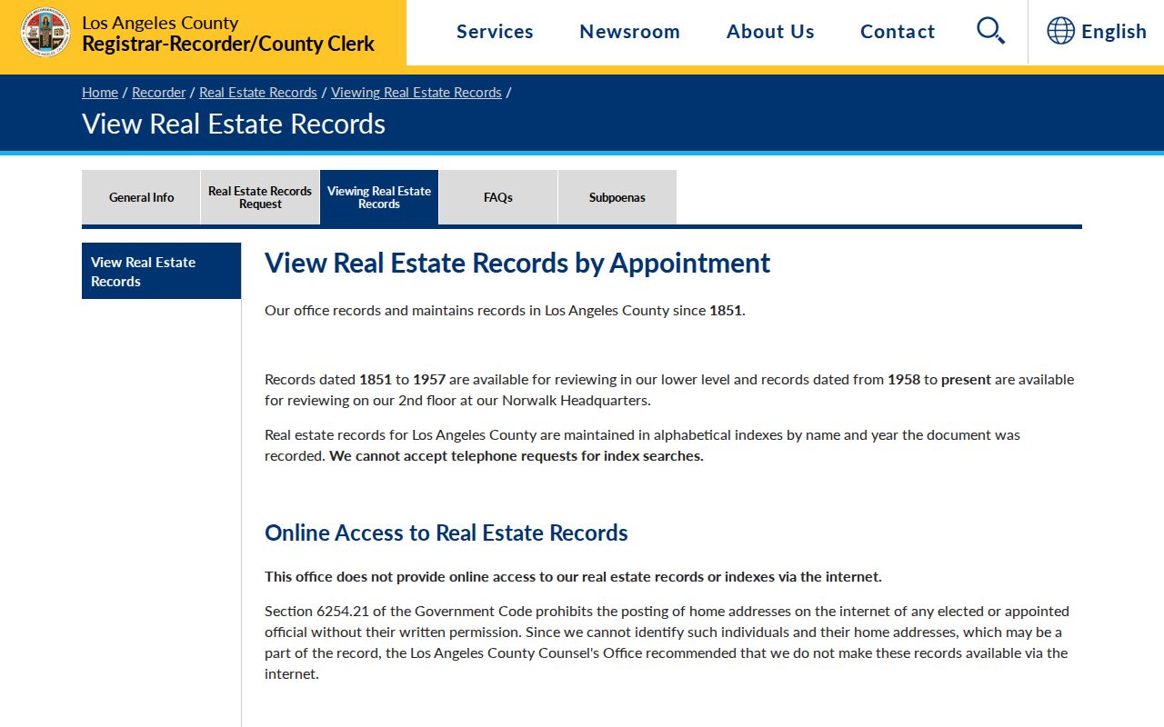 Whittier previous residents Norwalk deed index access