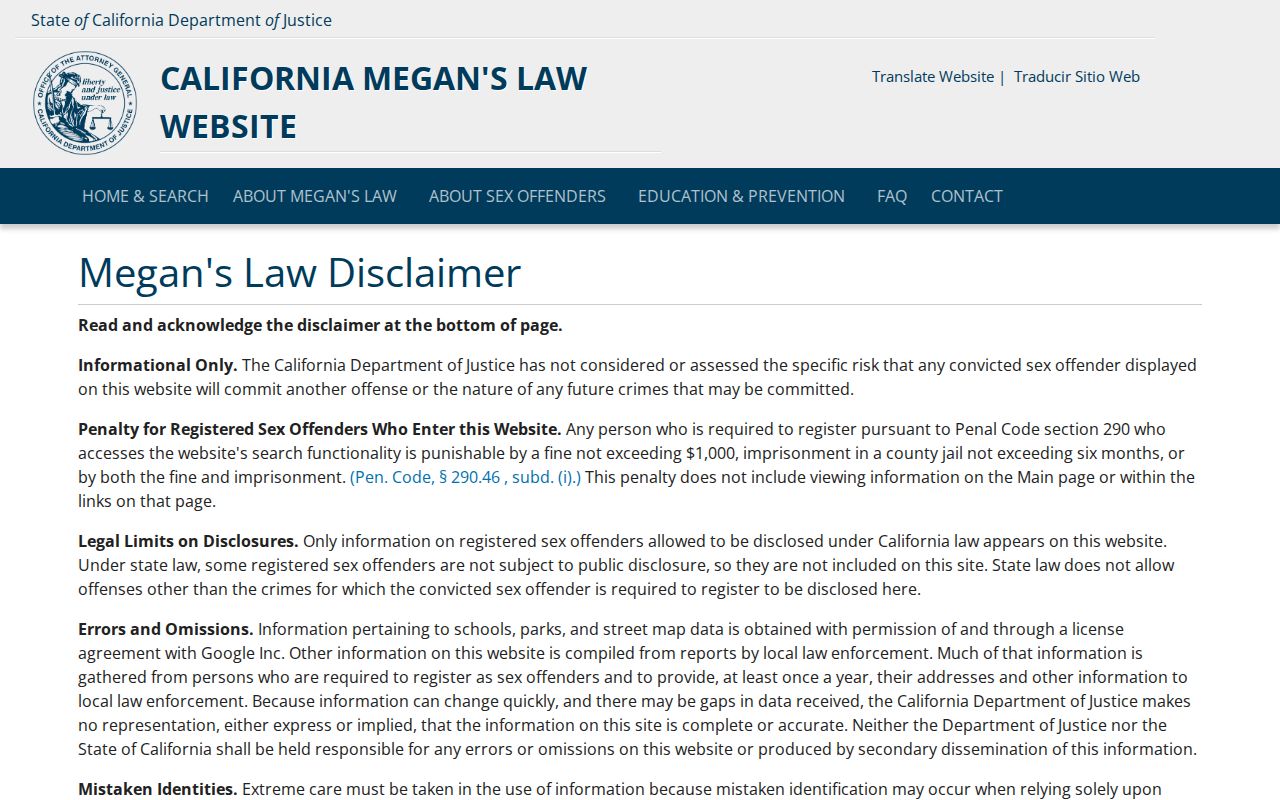 Whittier resident lookup California Megan's Law registry