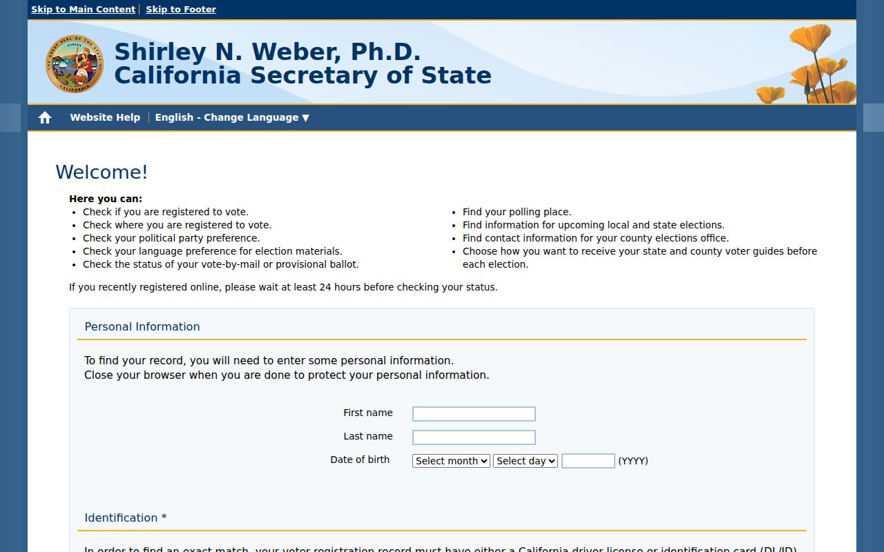 Whittier resident lookup California voter authentication
