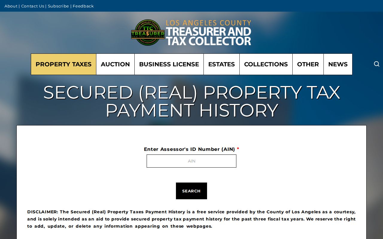 Whittier street directory property tax payment history by AIN